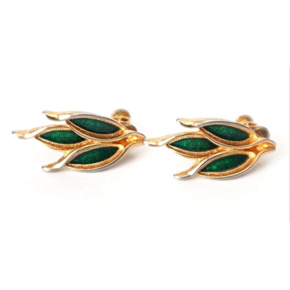 Vintage Earrings Clip On Dolce Gabbana Green Enamel Paint Gold Toned Designer - Picture 2 of 6